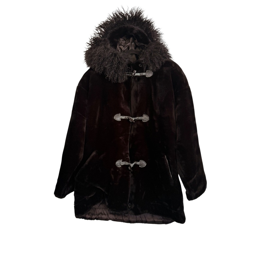 Vintage JG Hook Faux Fur Toggle Coat Hooded Brown Plush Parka Made in USA Medium